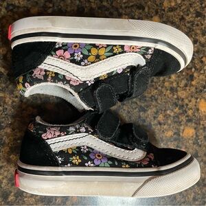 Vans Kids Black Floral Sneakers with Velcro